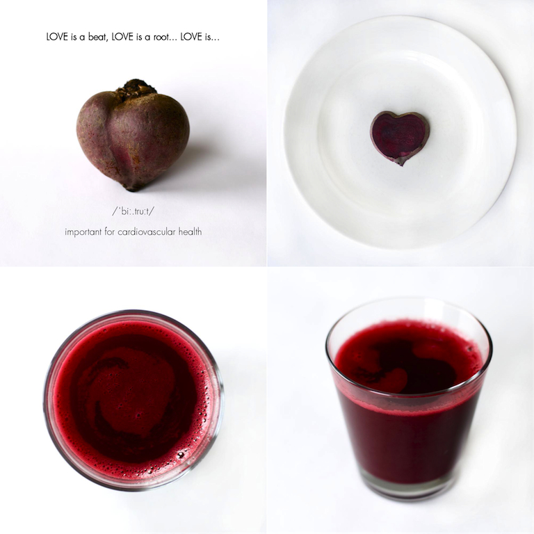 Beetroot heart, slice and juice